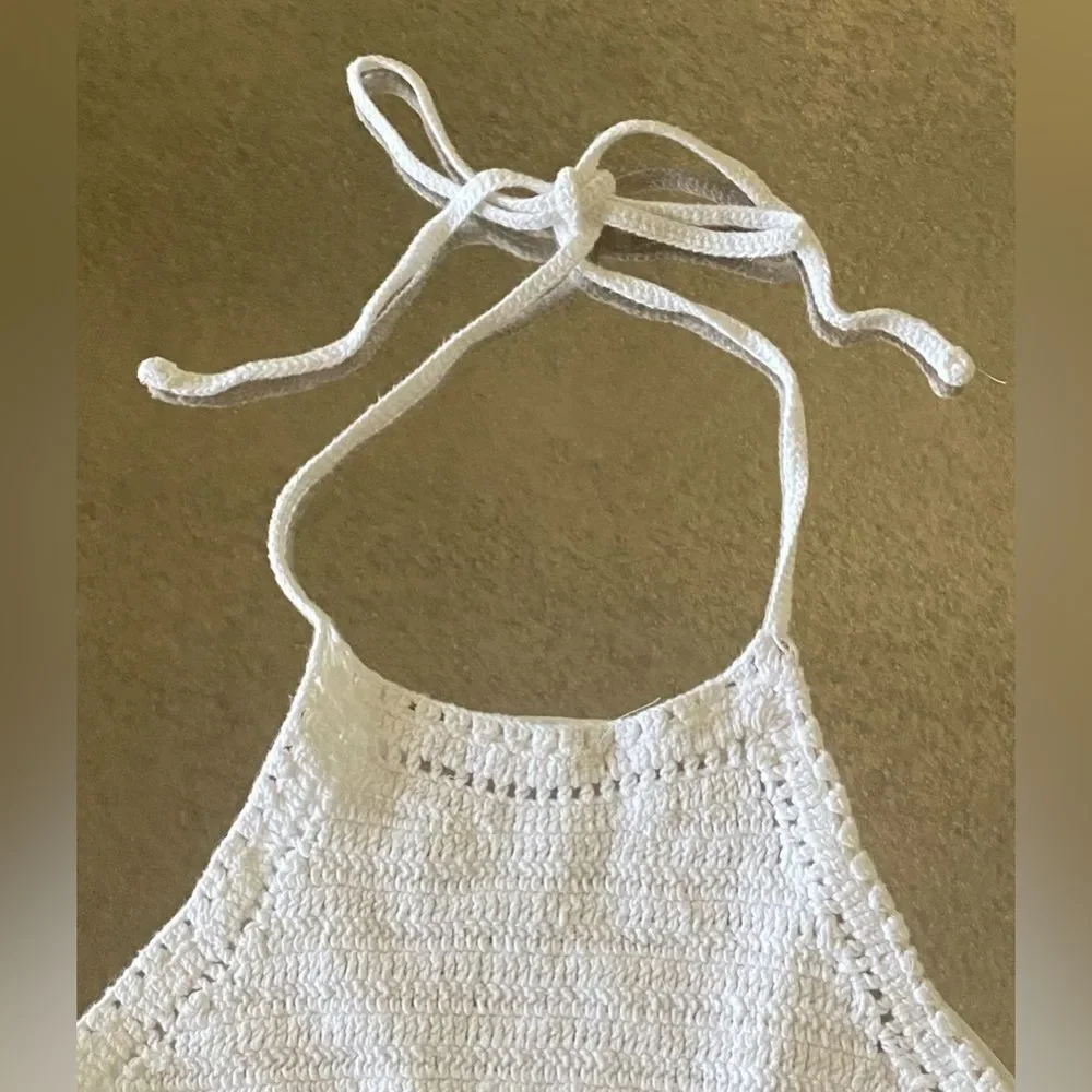 American Eagle White Crochet Halter Top